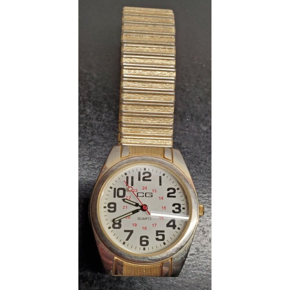 Vintage CG Quartz Watch With Gold-Tone Stretch Band & Easy Read‎ Dial-Untested